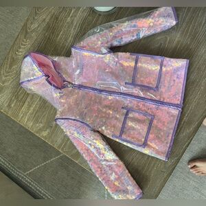 👯‍♀️NWT LOLA + THE BOYS FOGGY PINK SEQUIN RAINCOAT SZ 2